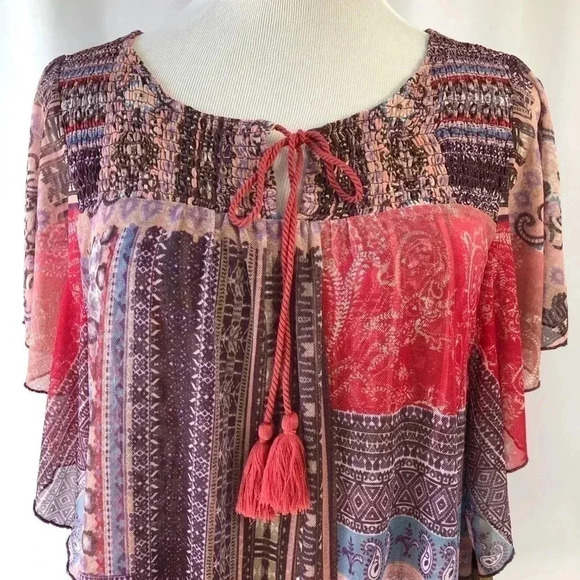 One World Mulit Color Boho Short Sleeve Shirt M - Picture 3 of 8